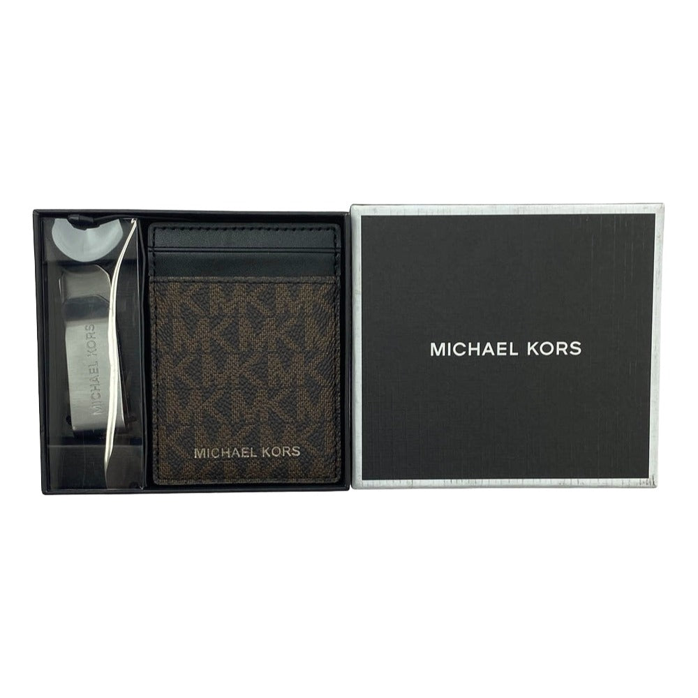 Michael Kors マイケルコース MKシグネチャー カードケース パスケース マネークリップ ブラウン ブラウン系 ブラック系【極上美品】【中古】