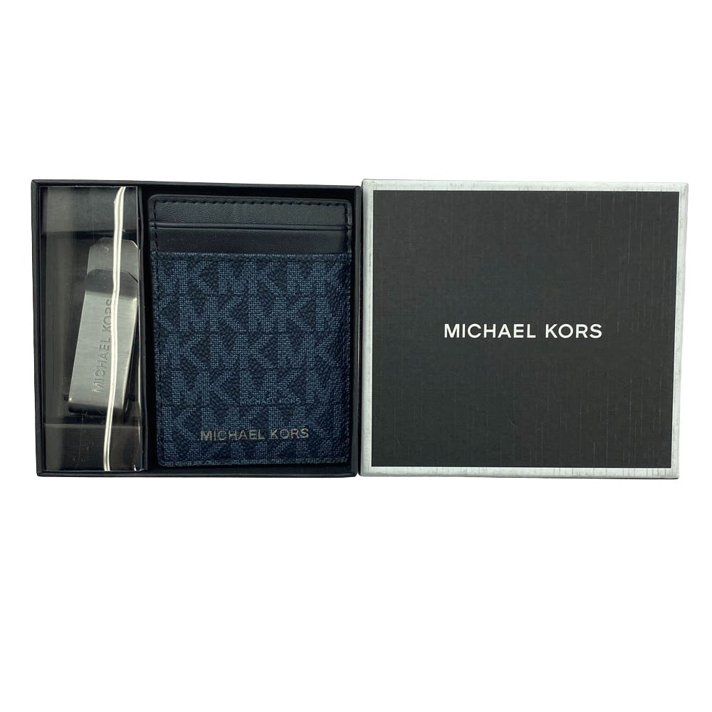 Michael Kors マイケルコース MKシグネチャー カードケース パスケース マネークリップ ネイビー系 ブラック系【極上美品】【中古】