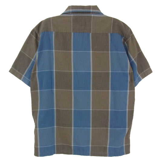 TENDERLOIN テンダーロイン T-POLY CHECK SHT チェーンロゴ刺繍 チェック 半袖 オープンカラーシャツ グレー系 ブルー系 XS【中古】