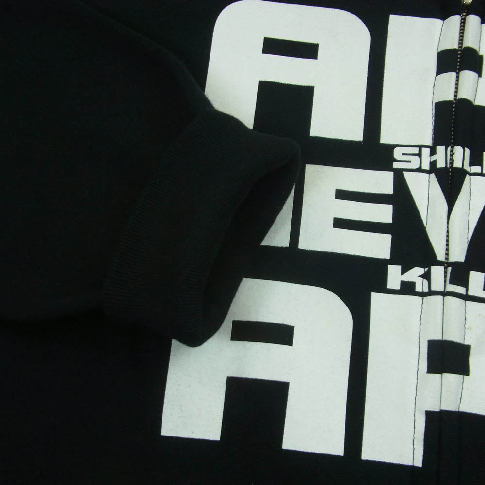 A BATHING APE アベイシングエイプ APE SHALL NEVER KILL APE soldier hoodie プリント フルジップ スウェット パーカー ブラック系 L【中古】