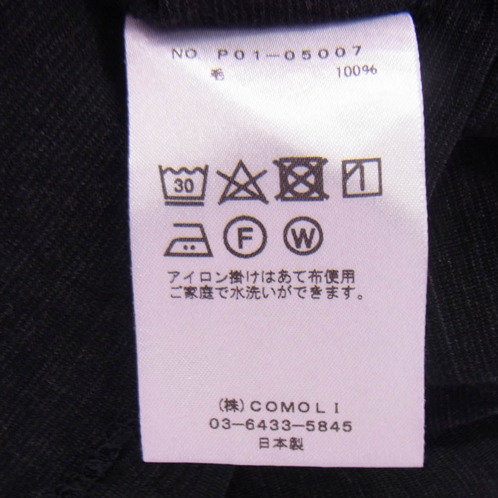 COMOLI コモリ 19SS P01-05007 日本製 ウール 天竺半袖 クルー ポケット 半袖 Tシャツ ブラック系 2【中古】