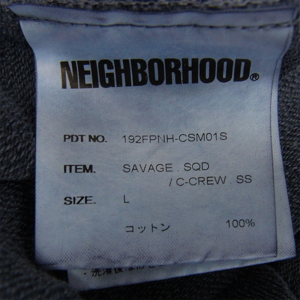 NEIGHBORHOOD ネイバーフッド 19AW 192FPNH-CSM01S SAVAGE.SQD/C-CREW.SS サベージ ダメージ加工 ロゴ刺繍 クルーネック 半袖 カットソー ブルー グレー系 L【中古】