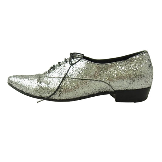 CELINE セリーヌ SA0199 グリッター ラメ ポインテッドトゥ レースアップ ドレス シューズ シルバー系 41.5【中古】