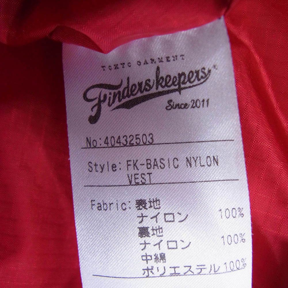 ファインダーズキーパーズ 40432503 FK-BASIC NYLON VEST 中綿 ベスト ブラック系 S【中古】