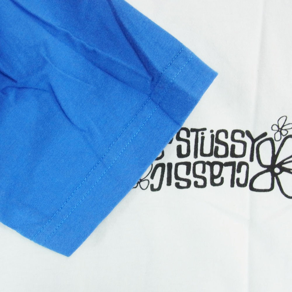 STUSSY ステューシー 00s old hibiscus raglan Tee オールド ハイビスカス ラグランTシャツ ホワイト系 ブルー系 S【中古】