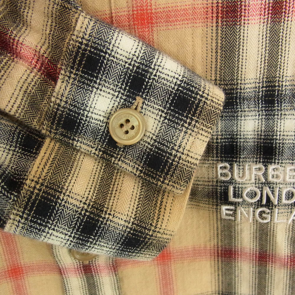 BURBERRY LONDON バーバリー ロンドン 8036773 ENGLAND イングランド ティッシ期 ロゴ刺繍 ノバチェック 長袖 シャツ ブラウン系 XS【中古】