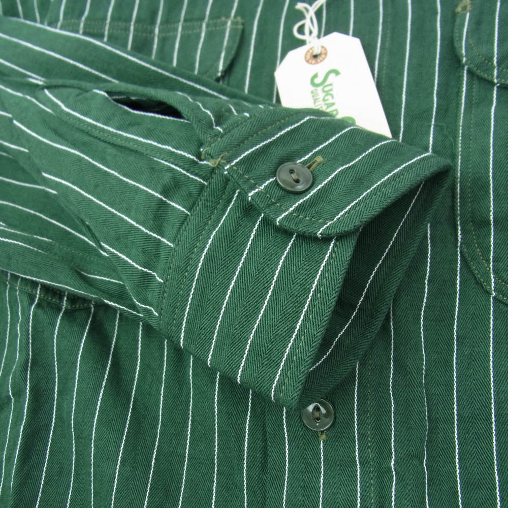 SUGAR CANE シュガーケーン sc28652 COKE STRIPE WORK SHIRT LONG SLEEVE コークストライプ 長袖 ワークシャツ グリーン系 XL【新古品】【未使用】【中古】