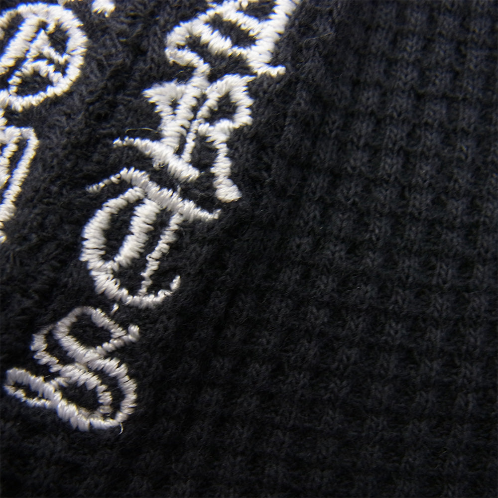 CHROME HEARTS クロムハーツ(原本無) USA製 OLD オールド ロゴ刺繍 サーマル クロス ビーニー ニットキャップ 帽子 ブラック系【中古】
