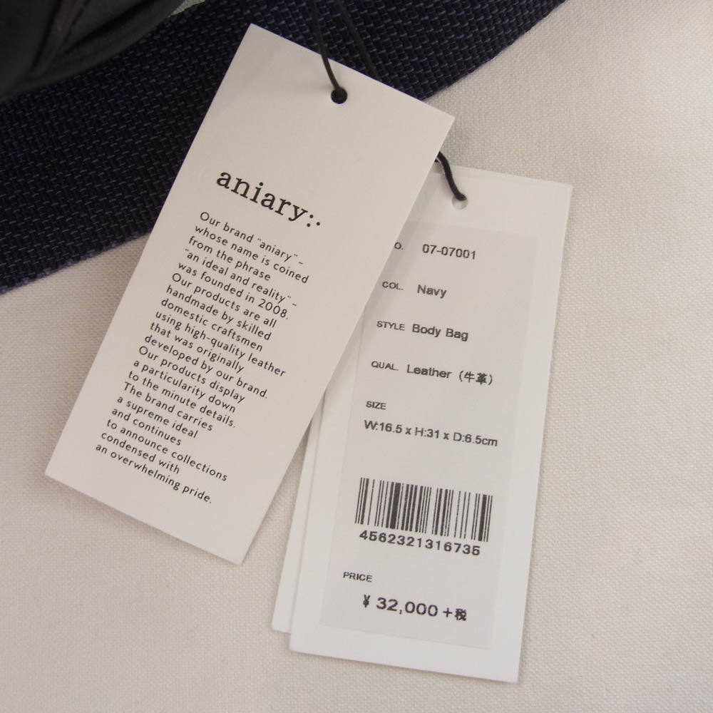aniary アニアリ 07-07001 Shrink Leather シュリンクレザー 2WAY ボディバッグ ネイビー系【新古品】【未使用】【中古】