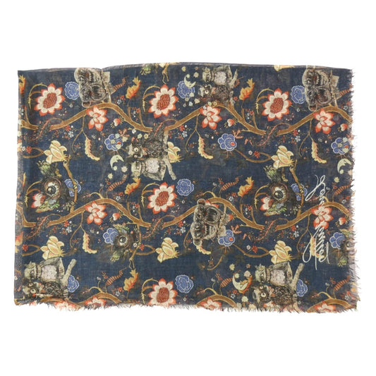 LOUIS VUITTON ルイ・ヴィトン × Chapman Brothers チャップマンブラザーズ カシミヤ シルク 大判ストール ネイビー系【中古】