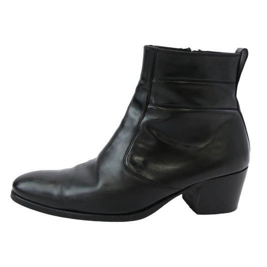 DIOR HOMME ディオールオム 05AW エディ期 サイドジップ レザー ヒール ショート ブーツ ブラック系 43【中古】