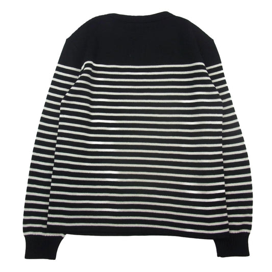 SAINT LAURENT サンローラン 588063 YAFQ2 ショルダーボタン ボーダーニット セーター ブラック系 ホワイト系 L【中古】