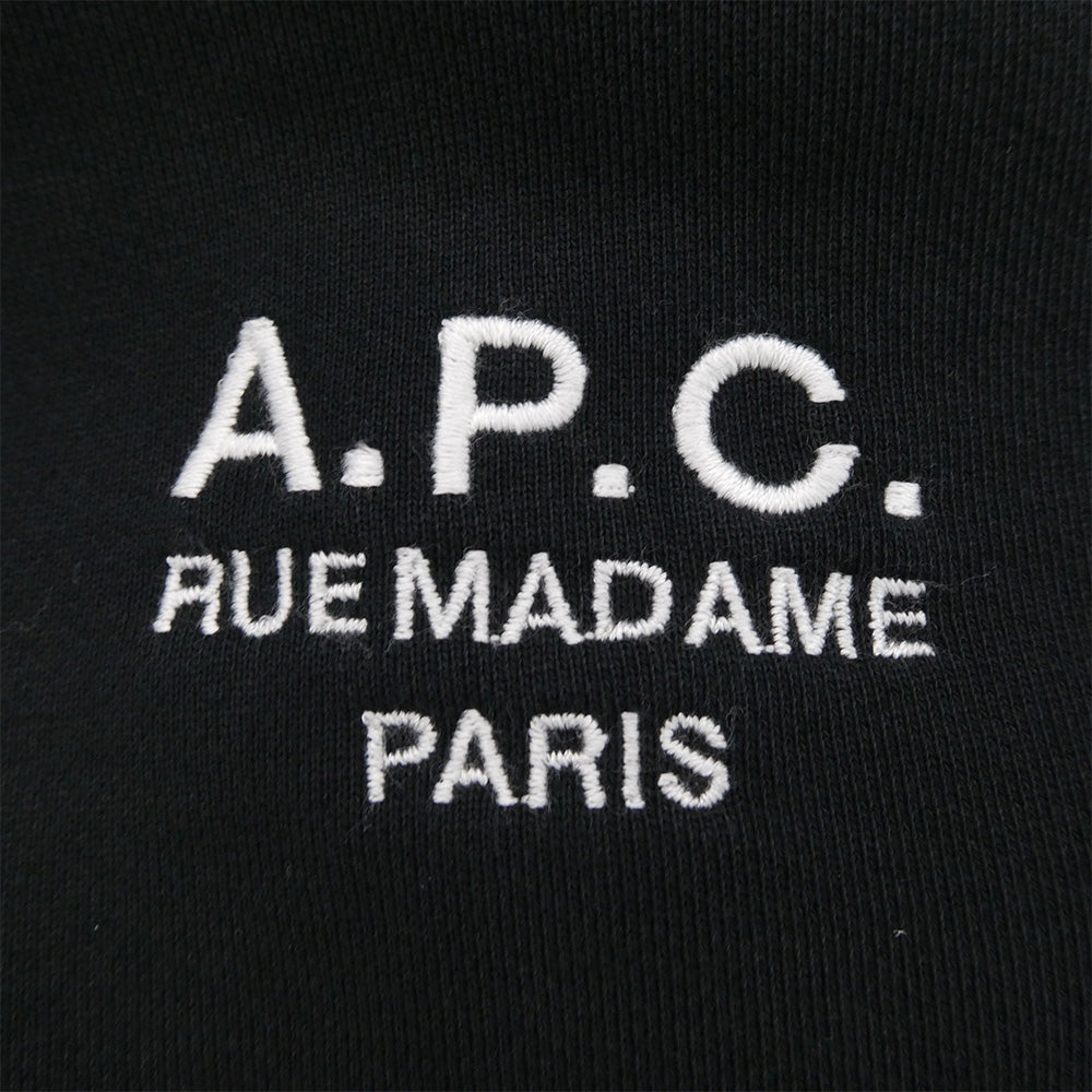 A.P.C. アーペーセー 23236-1-94513 RUE MADAME PARIS ロゴ刺繍 プルオーバー パーカー フーディー ブラック系 M【中古】