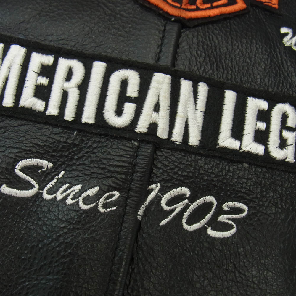 HARLEY DAVIDSON ハーレーダビッドソン ロゴ ワッペン 刺繍 レザー ベスト ブラック系【中古】