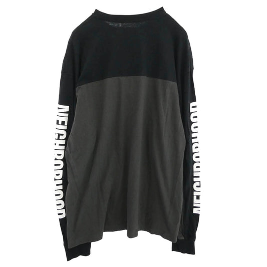 NEIGHBORHOOD ネイバーフッド 23AW 232UNNH-CSM04 BICOLOR CREWNECK LS バイカラー クルーネック 長袖 Tシャツ ツインアームフルロゴ プリント ロンT カットソー ブラック系 チャコール系 L【中古】