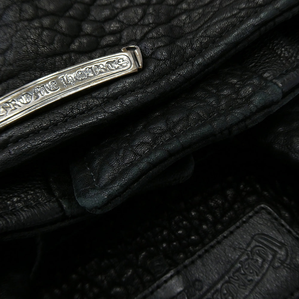 CHROME HEARTS クロムハーツ(原本無) CRETIN LTHR クリティン グレインシープレザー ダブルライダースジャケット ブラック系 S【中古】