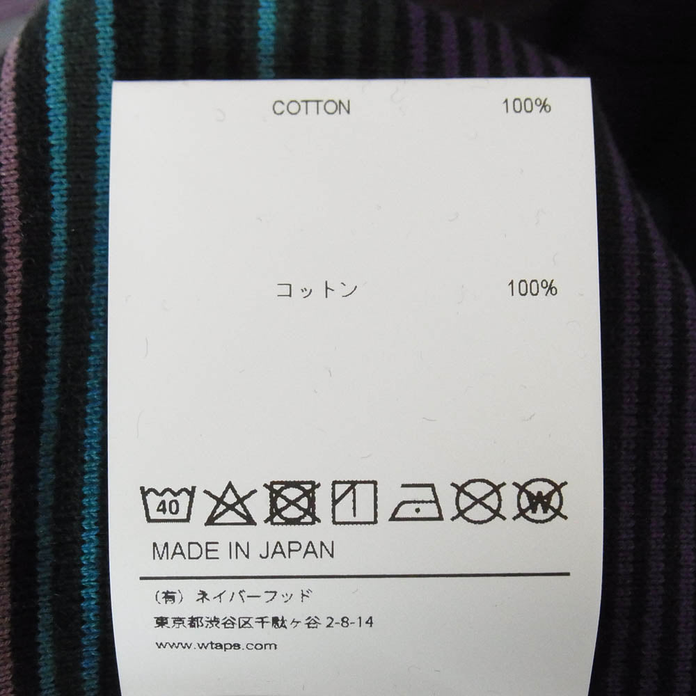 WTAPS ダブルタップス 22SS 221ATDT-CSM32 JAM 02LS ジャム ボーダー クルーネック ロゴ刺繍 長袖 Tシャツ カットソー パープル系 4【新古品】【未使用】【中古】