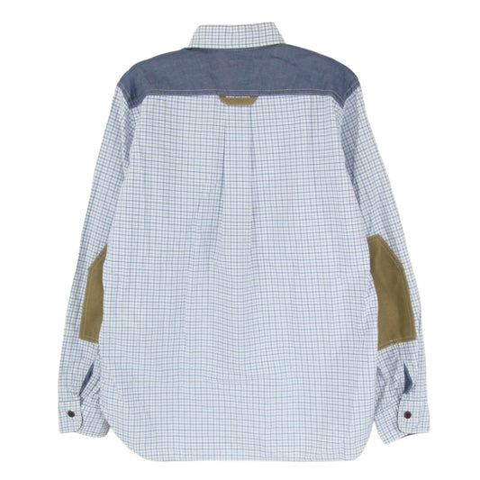 JUNYA WATANABE COMME des GARCONS MAN ジュンヤワタナベコムデギャルソンマン AD2013 WM-B034 異素材パッチワーク ボタンダウン チェック柄 長袖 シャツ ブルー系 S【中古】