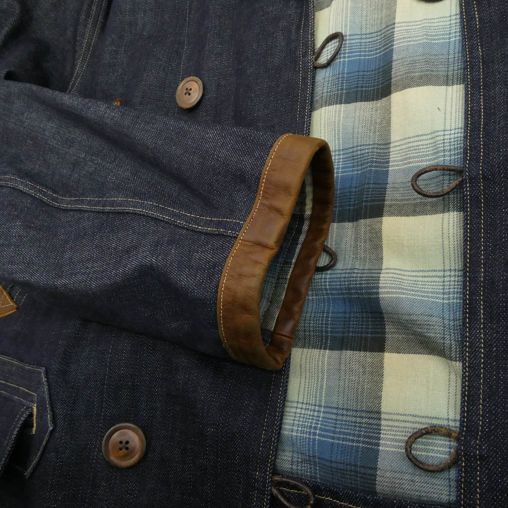 RRL ダブルアールエル 裏地オンブレチェック デニム ランチコート ネイビー系 L【中古】