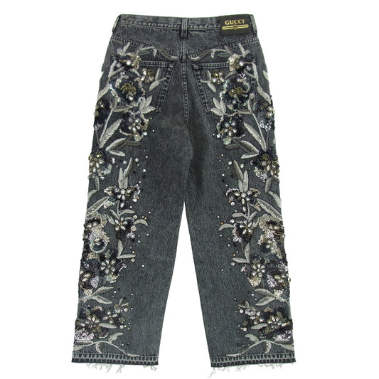 GUCCI グッチ 723498 XDB9C SALON フローラルエンブロイダリー付き デニムパンツ ブラック ブラック系 24【新古品】【未使用】【中古】
