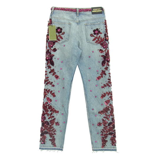GUCCI グッチ 623953 XDB7B SALON フローラルエンブロイダリー付き デニムパンツ インディゴ インディゴブルー系 32【新古品】【未使用】【中古】