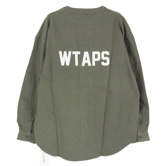 WTAPS ダブルタップス 21AW 212TQDT-SHM04 LEAGUE LS COTTON FLANNE リーグ フランネル ベース ボール シャツ 長袖 カーキ系 X02【新古品】【未使用】【中古】