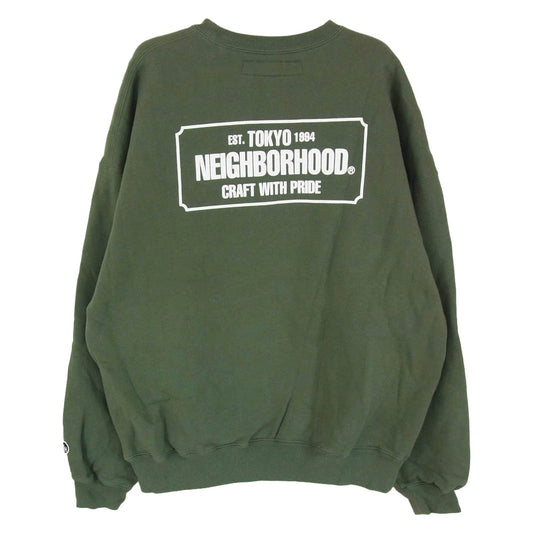 NEIGHBORHOOD ネイバーフッド 22AW 222FPNH-CSM01 CLASSIC-S CREWNECK LS . CO クラシック クルーネック 両面 ロゴプリント スウェット グリーン系 L【中古】