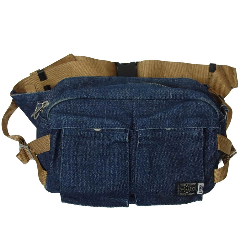 atsu BAPE×PORTER ボディバッグ　デニム　青　リバーシブル BAPE×PORTER ボディバッグ デニム 青 リバーシブル - メルカリ