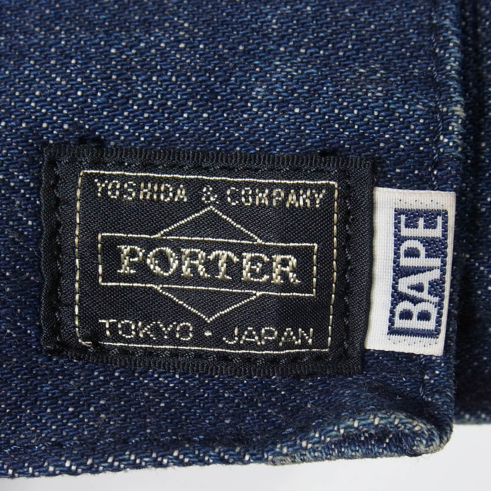 PORTER ポーター A BATHING APE エイプ デニム ウエストバッグ ボディバッグ インディゴブルー系【中古】