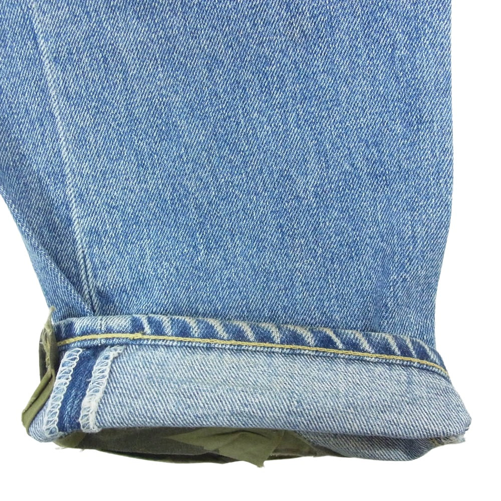 A BATHING APE アベイシングエイプ TYPE-05 MIX CAMO PATCHWORK DAMAGED DENIM PANTS ミックス カモ 迷彩 パッチワーク ダメージ加工 デニム パンツ インディゴブルー系 M【中古】