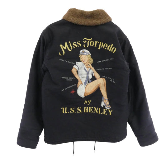 TOY'S McCOY トイズマッコイ TMJ1823 N-1 DECK JKT U.S.S. HENLEY MARILYN MONROE MISS TORPEDO マリリン・モンロー ジップアップ デッキジャケット ブラック系 36【中古】
