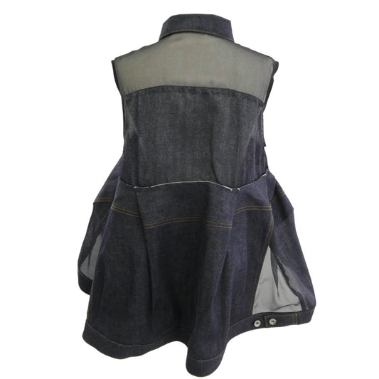 Sacai サカイ 25SS 25-07715 Denim Mix Shirt INDIGO デニムミックス ドッキング シースルー デニムジャケット ケープ ポンチョ インディゴブルー系 ブラック系 3【美品】【中古】