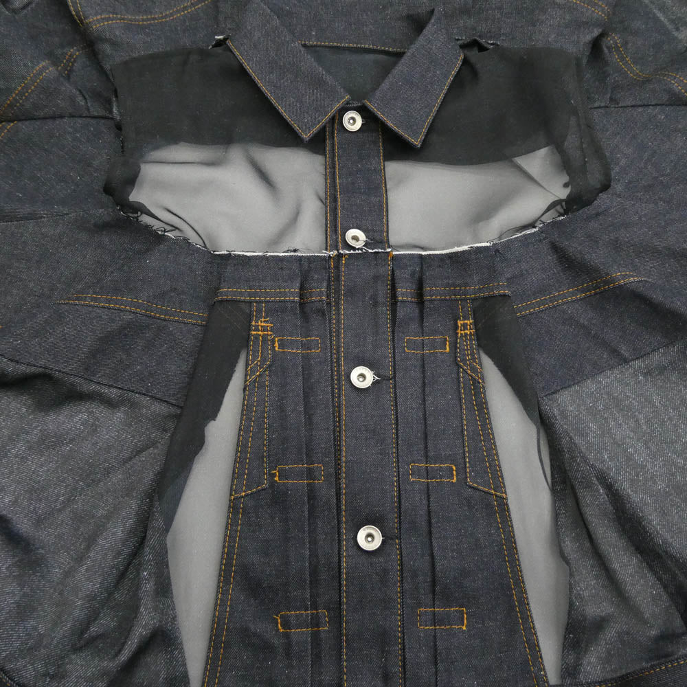 Sacai サカイ 25SS 25-07715 Denim Mix Shirt INDIGO デニムミックス ドッキング シースルー デニムジャケット ケープ ポンチョ インディゴブルー系 ブラック系 3【美品】【中古】