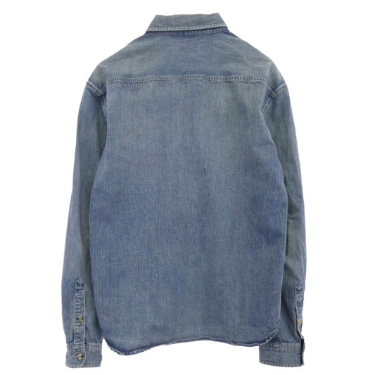 SAINT LAURENT サンローラン 823437 Y14MJ CASSANDRA SHIRT カサンドラ YSLロゴ刺繍 長袖 デニムシャツ ブルー系 L【中古】