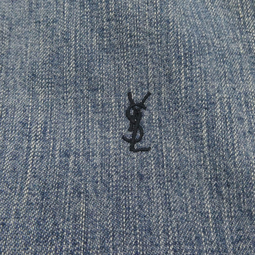 SAINT LAURENT サンローラン 823437 Y14MJ CASSANDRA SHIRT カサンドラ YSLロゴ刺繍 長袖 デニムシャツ ブルー系 L【中古】