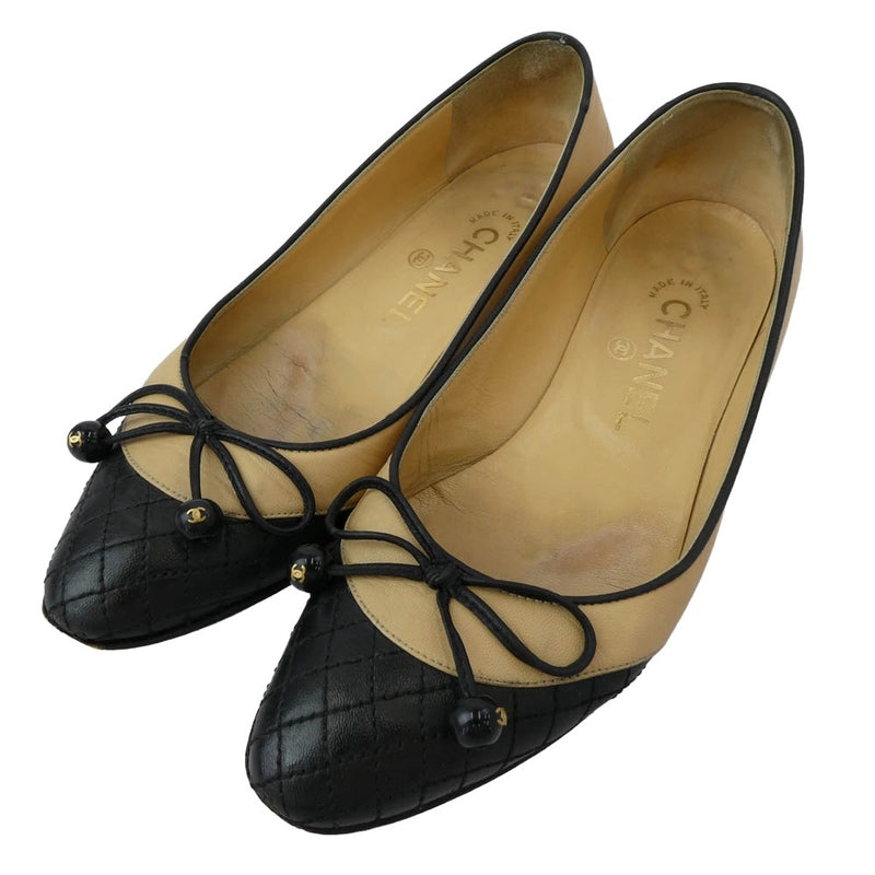 CHANEL シャネル イタリア製 バイカラー ココマーク リボン バレエ