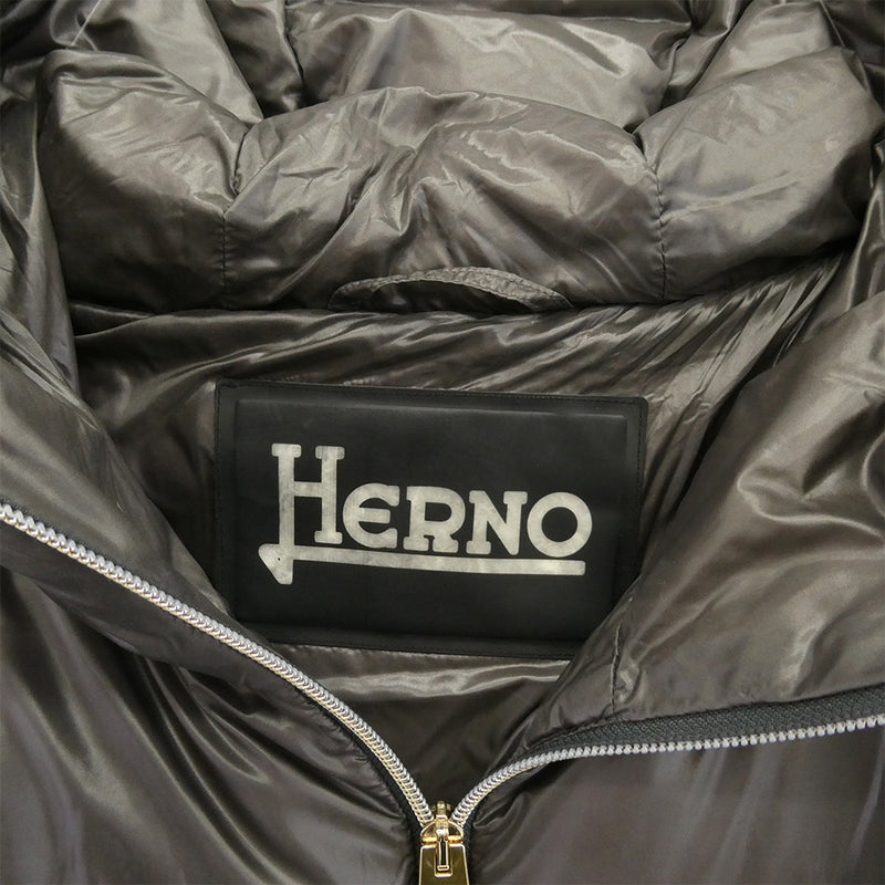 Herno ヘルノ PI1148D-12017-9480 グログランリボン フーデッド ダウン ジャケット グレー系 42【中古 ...