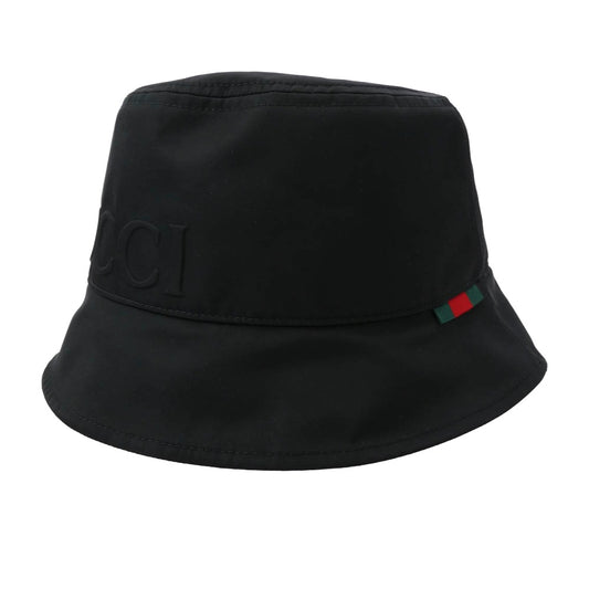 GUCCI グッチ 813534 イタリア製 シェリーラインタブ ナイロン バケットハット 帽子 ブラック系 L 59cm【極上美品】【中古】