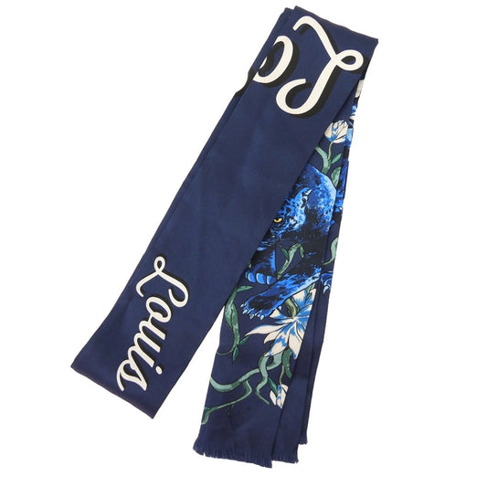 LOUIS VUITTON ルイ・ヴィトン MP1708 キムジョーンズ期 フローラルパンサー シルク スカーフ ストール ネイビー系【中古】