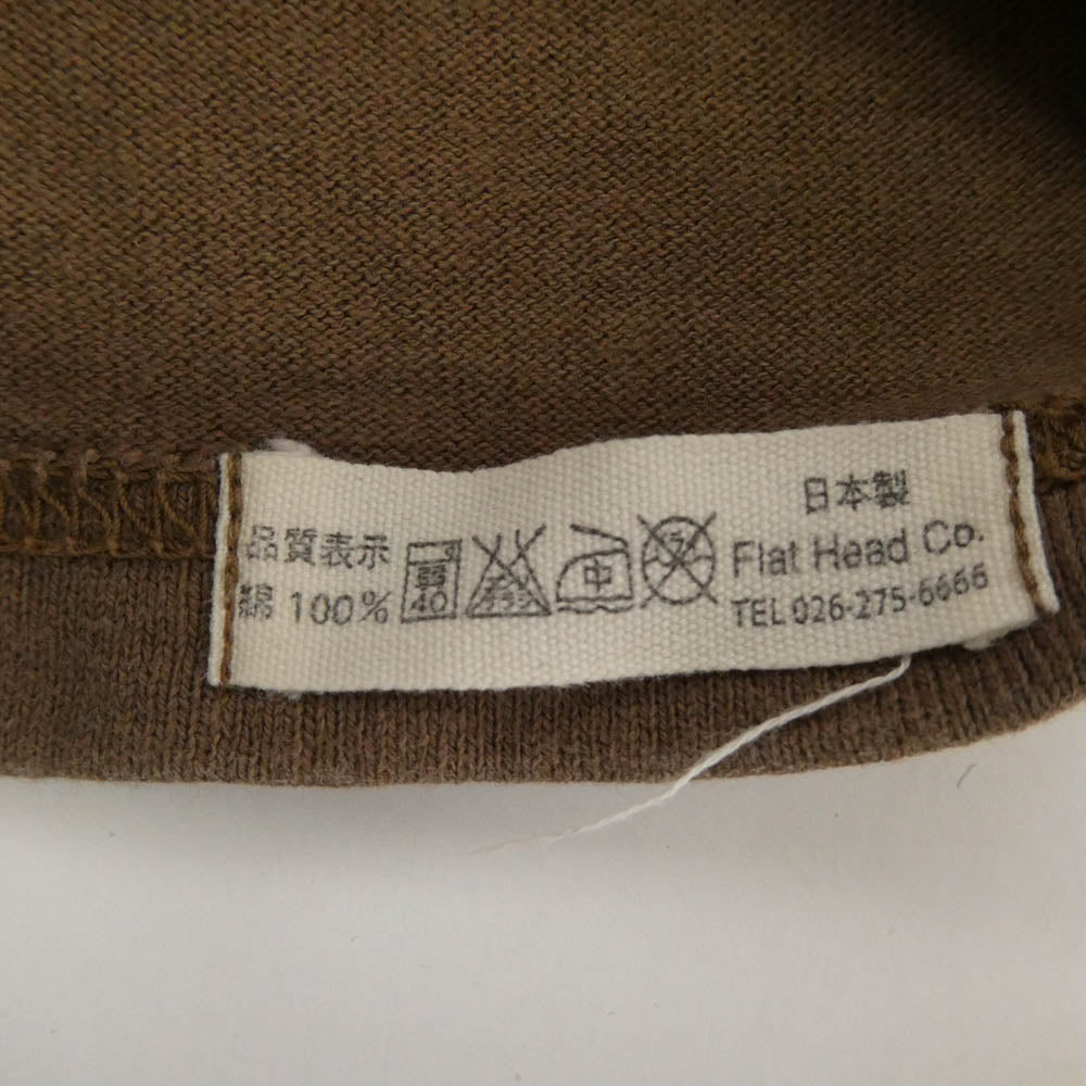 THE FLAT HEAD ザフラットヘッド GREEN TRAIL グリーントレイル プリント クルーネック 半袖 Tシャツ ブラウン系 38【中古】