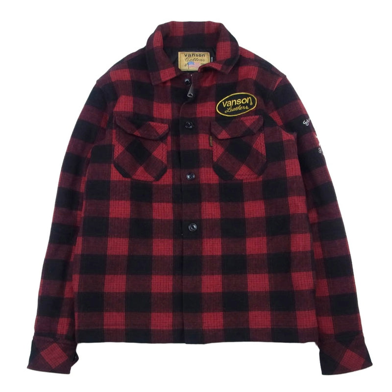 vanson バッファローチェック　赤黒チェック スカルジャケット XL VANSON バンソン バック スカル バッファロー チェック ジャケット