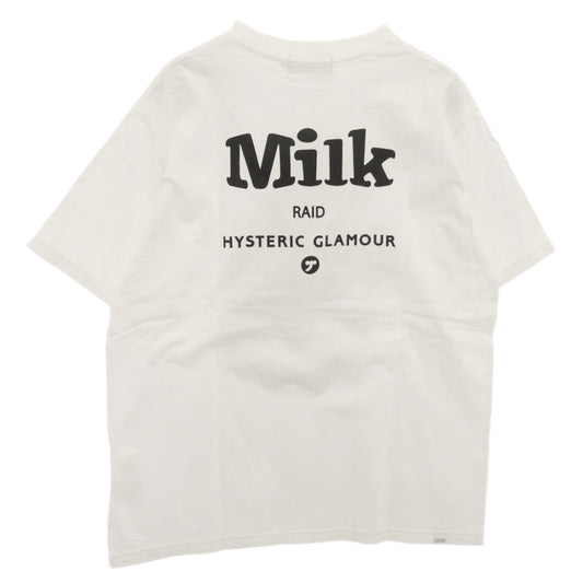 HYSTERIC GLAMOUR ヒステリックグラマー 02253CT19 MILK ミルク別注 MILK RAID HYS ミルクレイド プリント 半袖 クルーネック Tシャツ ホワイト系 L【極上美品】【中古】