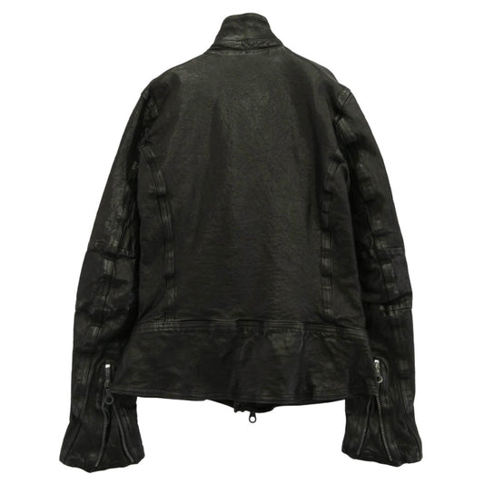 ISAMUKATAYAMA BACKLASH イサムカタヤマバックラッシュ 1148-02 ドイツタンニンカーフ製品染め ダブルライダースジャケット ブラック系 M【中古】