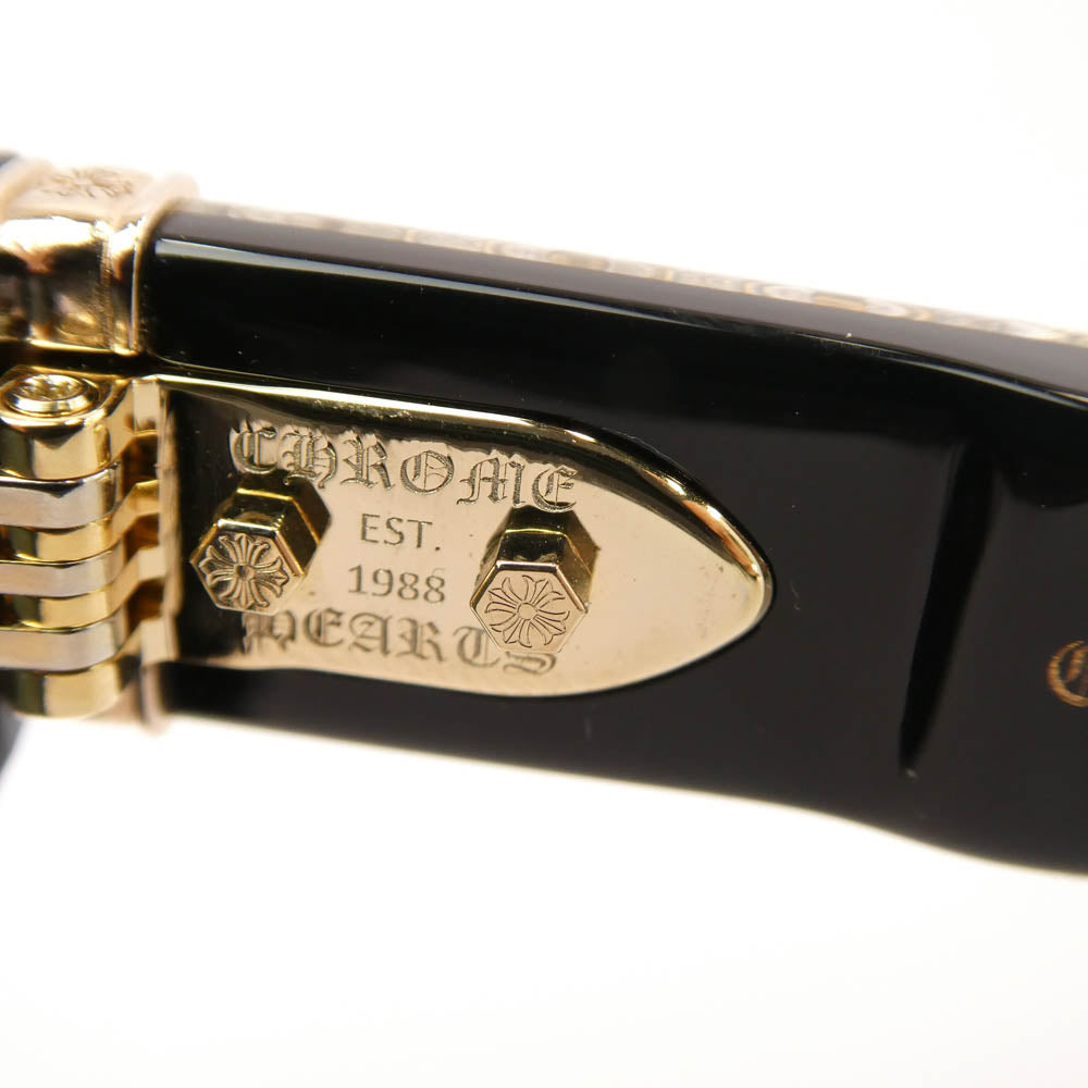CHROME HEARTS クロムハーツ(原本無) DICK FITZENER BK-18KGP CHプラステンプル ウェリントン型 ゴールド×ブラック サングラス アイウェア ブラック系【中古】