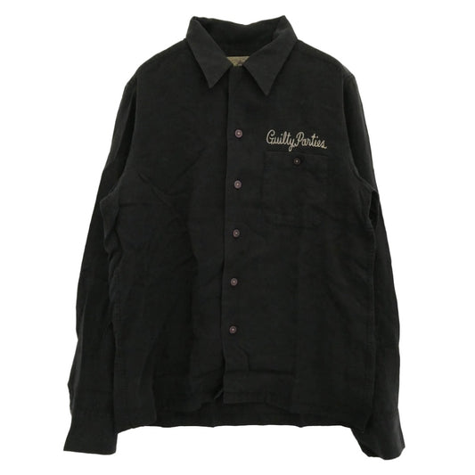 WACKO MARIA ワコマリア 刺繍 レーヨン オープンカラー ロングスリーブ 長袖シャツ ブラック系 S【中古】