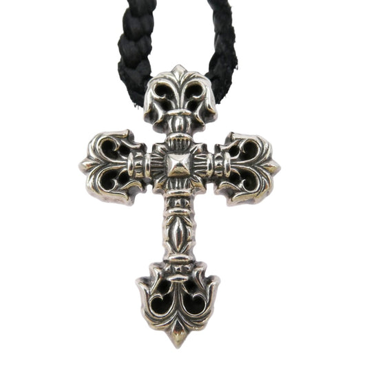 CHROME HEARTS クロムハーツ(原本無) FILIG CROSS-XSM LB LACESTPPRV1 フィリグリークロス XS レースストッパー レザーブレイド シルバー ネックレス シルバー系 ブラック系【中古】