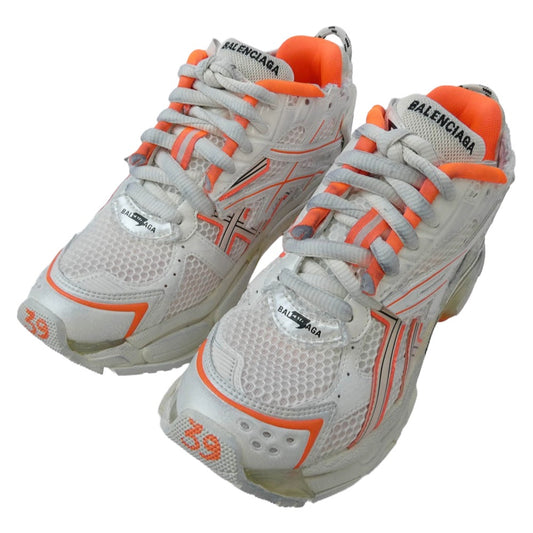 BALENCIAGA バレンシアガ 677403 W3RB RUNNER TRAINERS ランナー トレーナー スニーカー ホワイト系 蛍光オレンジ系 26cm【極上美品】【中古】