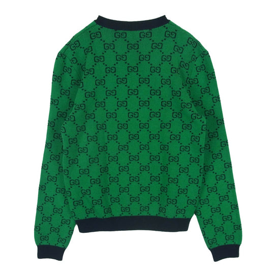 GUCCI グッチ 661155 XKBXI GG総柄 Vネック ニット セーター ウール コットン イタリア製 グリーン系 S【中古】