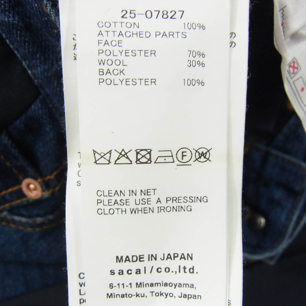 Sacai サカイ 25SS 25-07827 Denim Suiting Pants 異素材切替 デニムパンツ ジーンズ インディゴブルー系 2【中古】