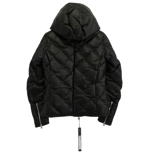 ISAMUKATAYAMA BACKLASH イサムカタヤマバックラッシュ 2031-02 MONOCHROME LUXURY STEER 0.6mm POLISH WHITE GOOSE DOWN BLOUSON キルティング レザー ダウン ジャケット ブルゾン ブラック系 XS【極上美品】【中古】